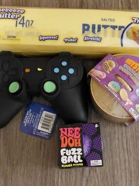 Large Squishy Lot 14 Oz Butter, Game Controller, Dumpling & Needoh Fuzz Ball